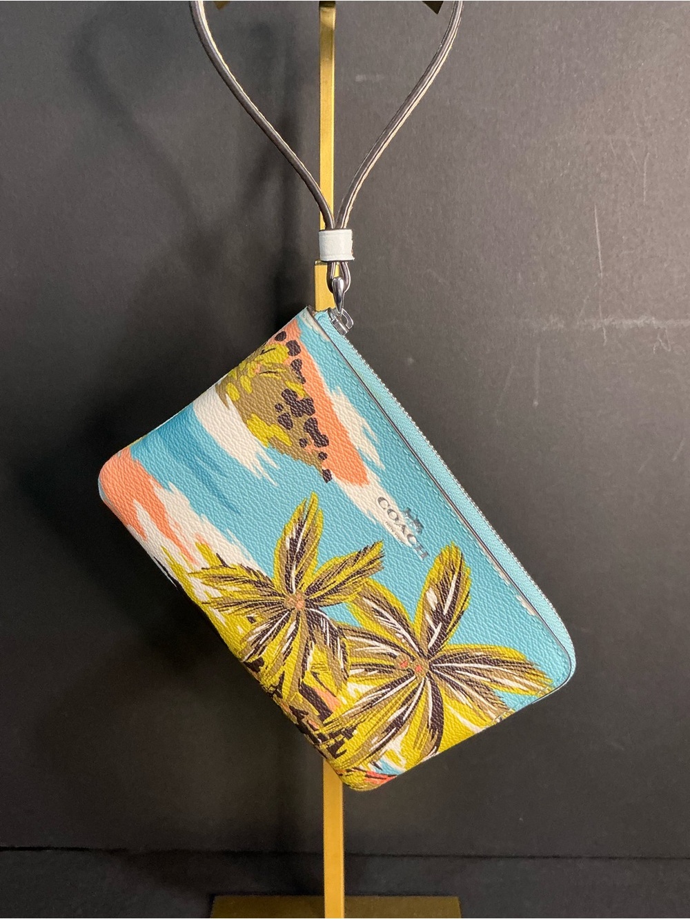 Coach Corner Zip Wristlet with Hawaiian Print